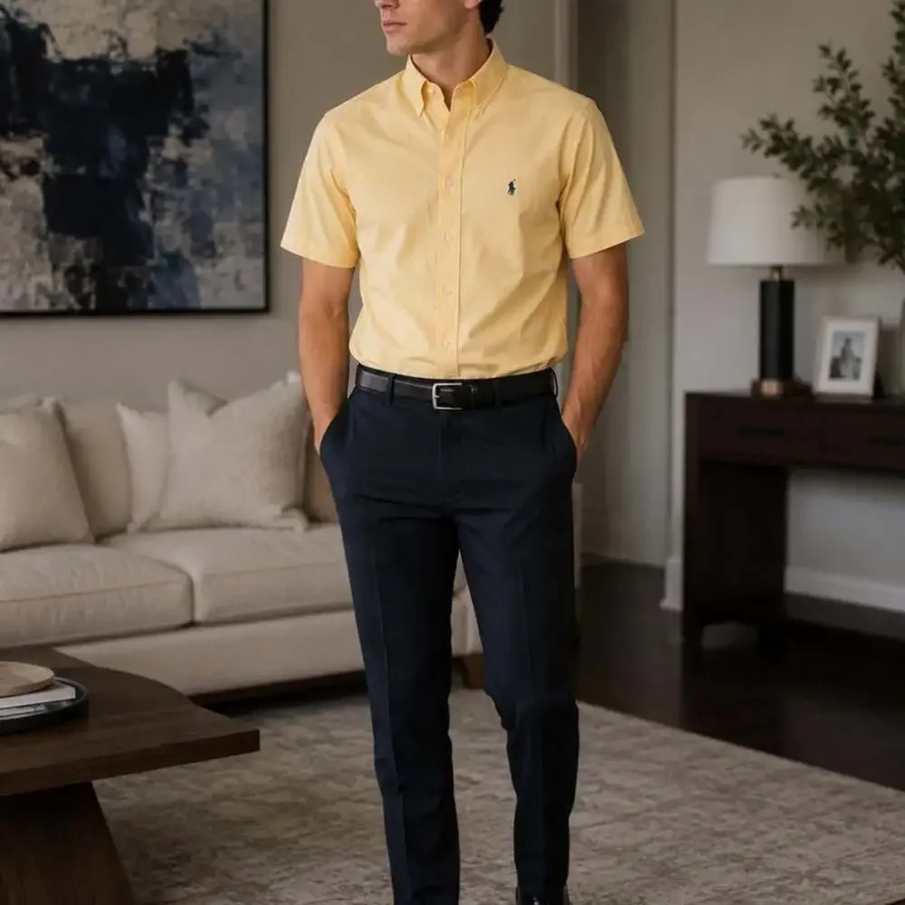 Ralph Lauren Classic Fit Short Sleeve Button Down Shirt Yellow Large